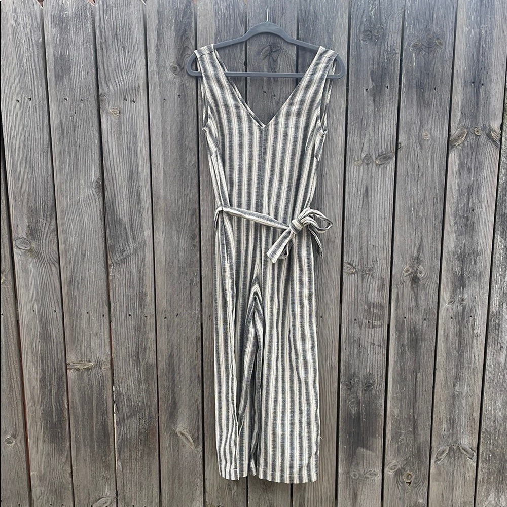 Max Studio Striped Jumpsuit - Gray and White